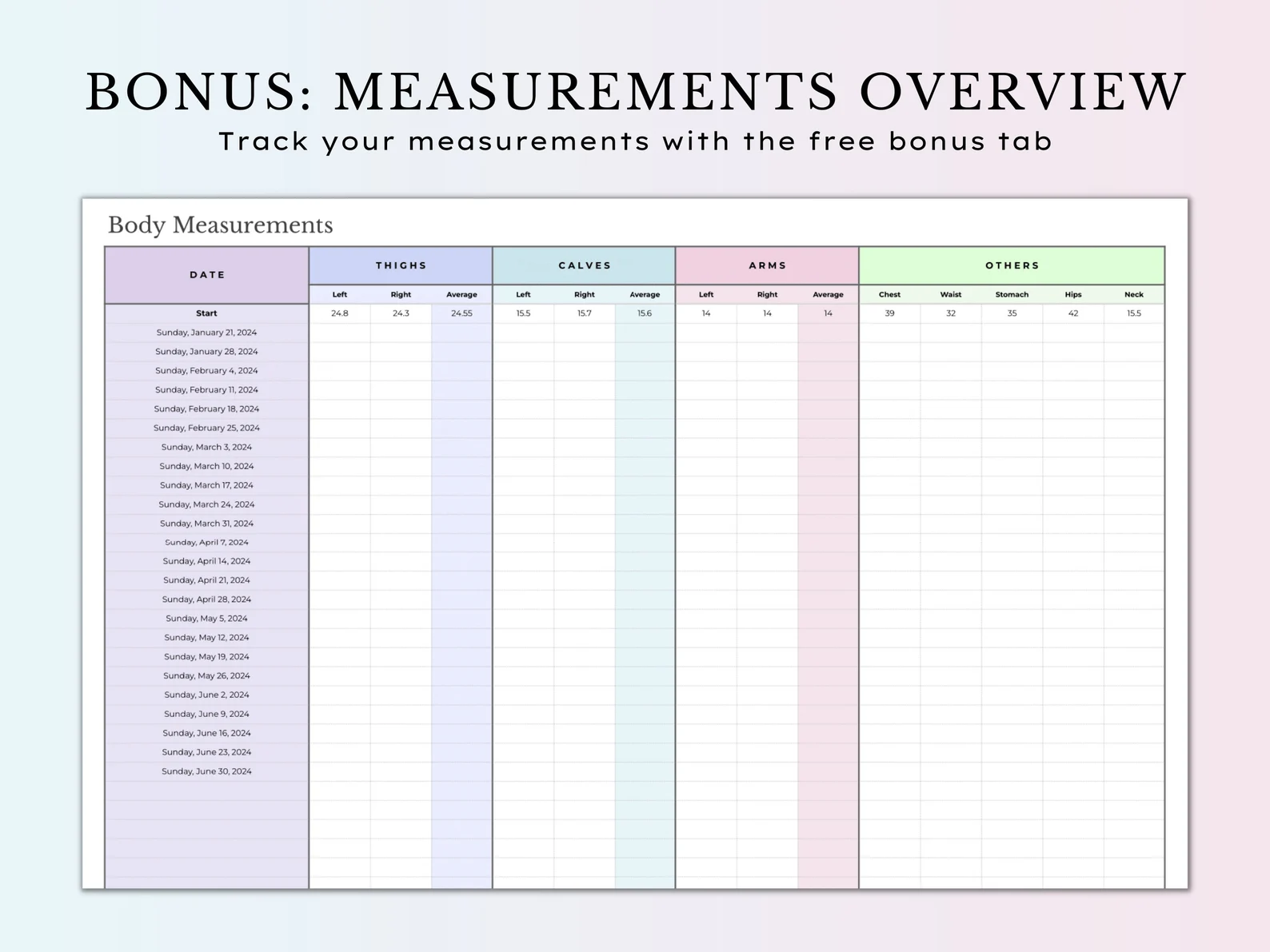 Weight Loss Tracker Spreadsheet for Google Sheets, Weight Journal, Weight Loss Planner, Daily Weekly Weigh-in Chart, Body Measurement Log - Image 6