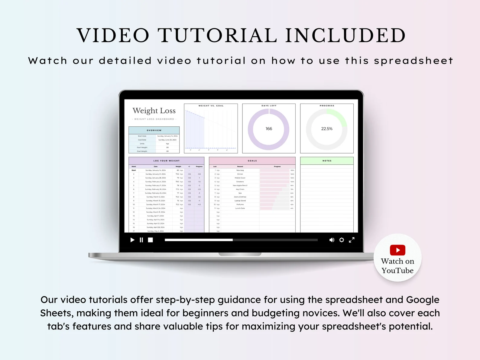 Weight Loss Tracker Spreadsheet for Google Sheets, Weight Journal, Weight Loss Planner, Daily Weekly Weigh-in Chart, Body Measurement Log - Image 4