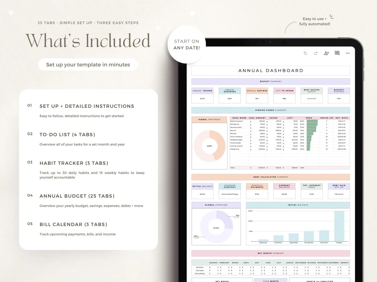 Productivity Planner Bundle Spreadsheet To-Do List Template Task Tracker Budget Google Sheets 2025 Calendar 2025 Habit Tracker Organization - Image 12
