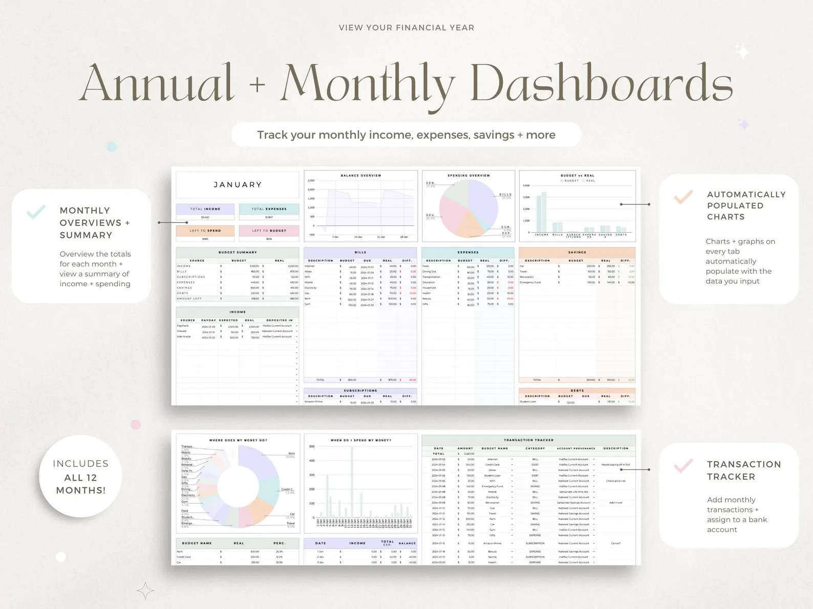 Productivity Planner Bundle Spreadsheet To-Do List Template Task Tracker Budget Google Sheets 2025 Calendar 2025 Habit Tracker Organization - Image 10