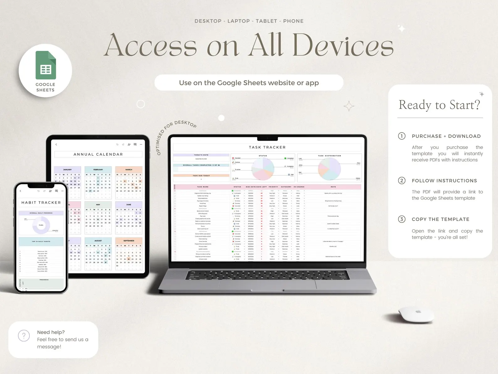 Productivity Planner Bundle Spreadsheet To-Do List Template Task Tracker Budget Google Sheets 2025 Calendar 2025 Habit Tracker Organization - Image 5