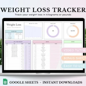 Weight Loss Tracker Spreadsheet for Google Sheets, Weight Journal, Weight Loss Planner, Daily Weekly Weigh-in Chart, Body Measurement Log