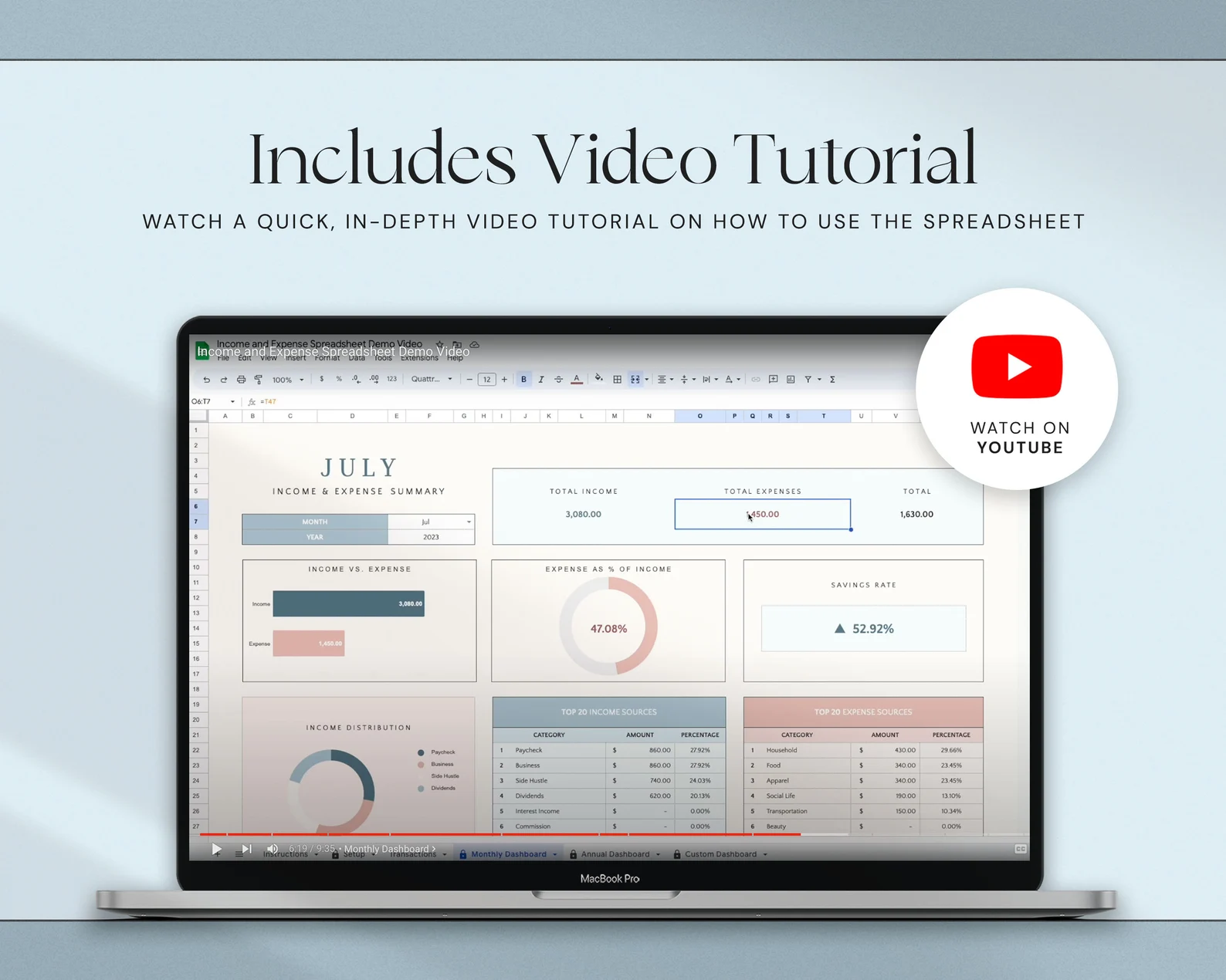 Income and Expense Tracker Spreadsheet Personal Financial Planner Excel Spreadsheet Monthly Expense Tracker Google Sheets Template Finance - Image 3
