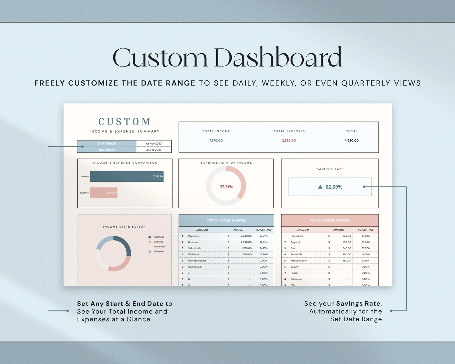 Income and Expense Tracker Spreadsheet Personal Financial Planner Excel Spreadsheet Monthly Expense Tracker Google Sheets Template Finance - Image 9