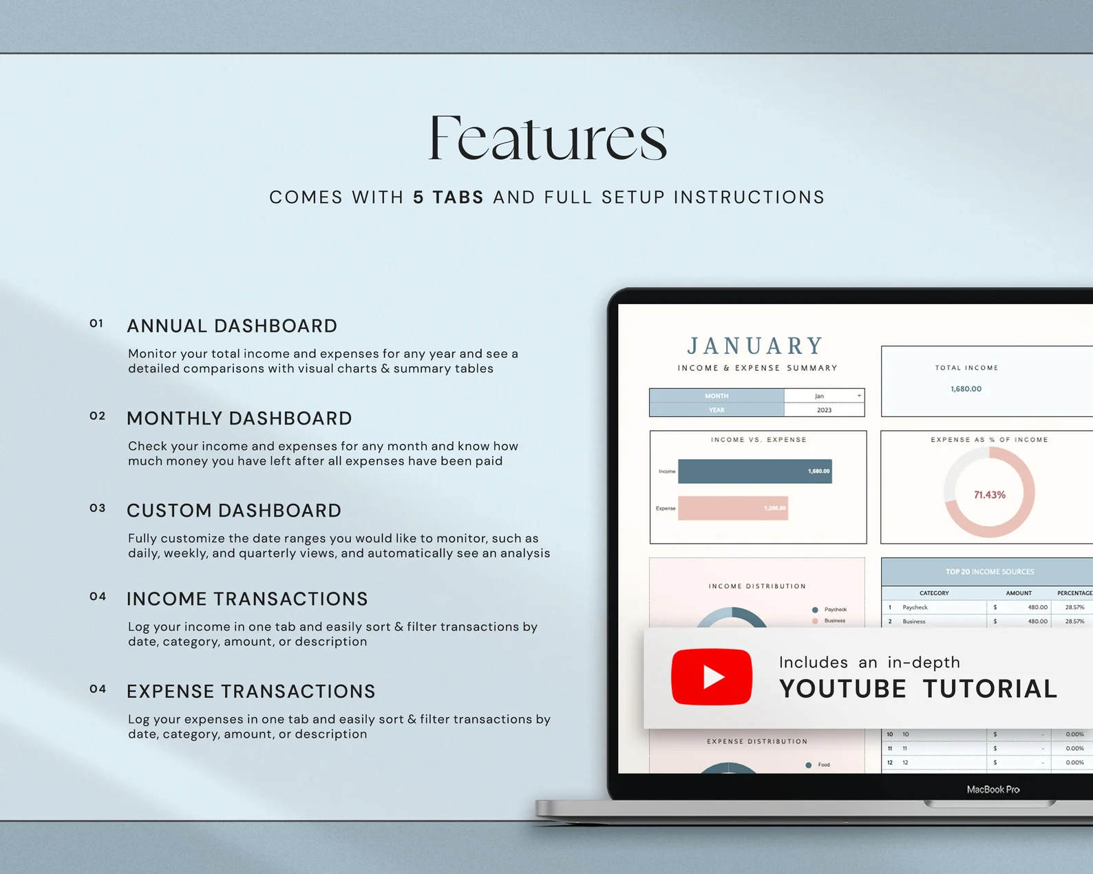 Income and Expense Tracker Spreadsheet Personal Financial Planner Excel Spreadsheet Monthly Expense Tracker Google Sheets Template Finance - Image 5