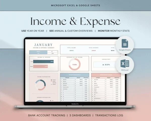 Income and Expense Tracker Spreadsheet Personal Financial Planner Excel Spreadsheet Monthly Expense Tracker Google Sheets Template Finance